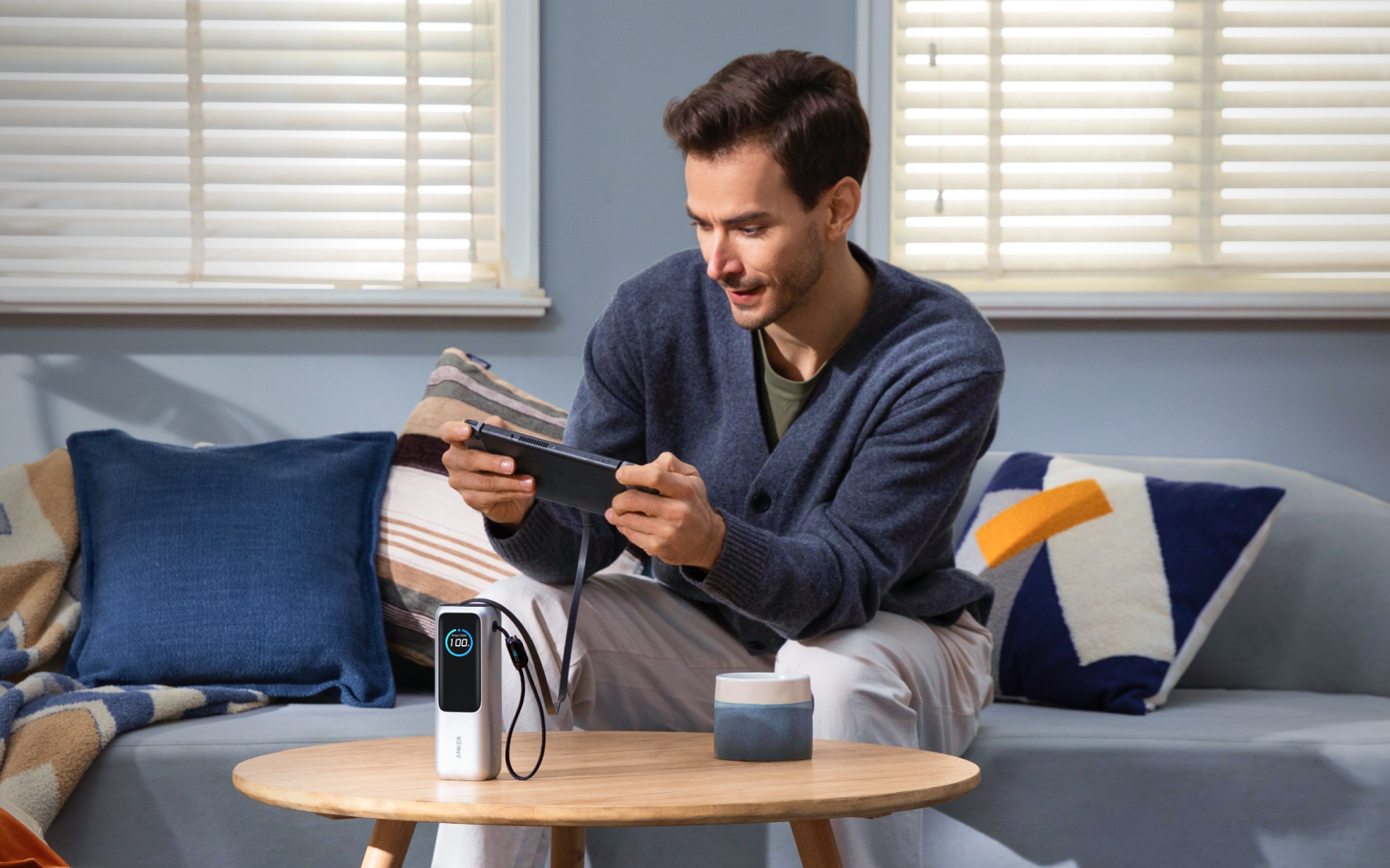 Anker high-capacity 25000mAh portable charger for laptops and phones – TSA portable charger with 100W USB-C ports.